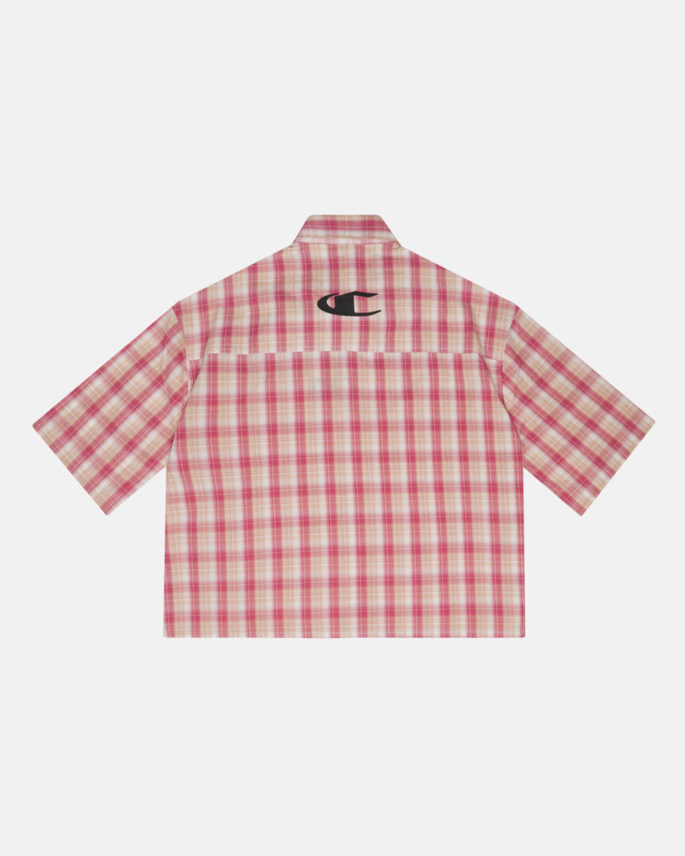 DISTORTED CHECK SHIRT - pink checked short sleeve shirt, back view - Cold Culture #packshot