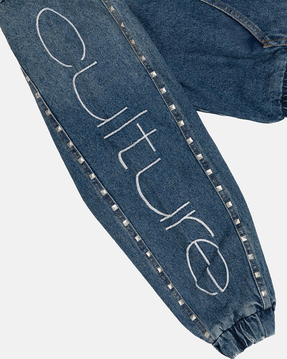 2010 DENIM JACKET BLUE DENIM - blue studded denim jacket, detail close-up - Cold Culture