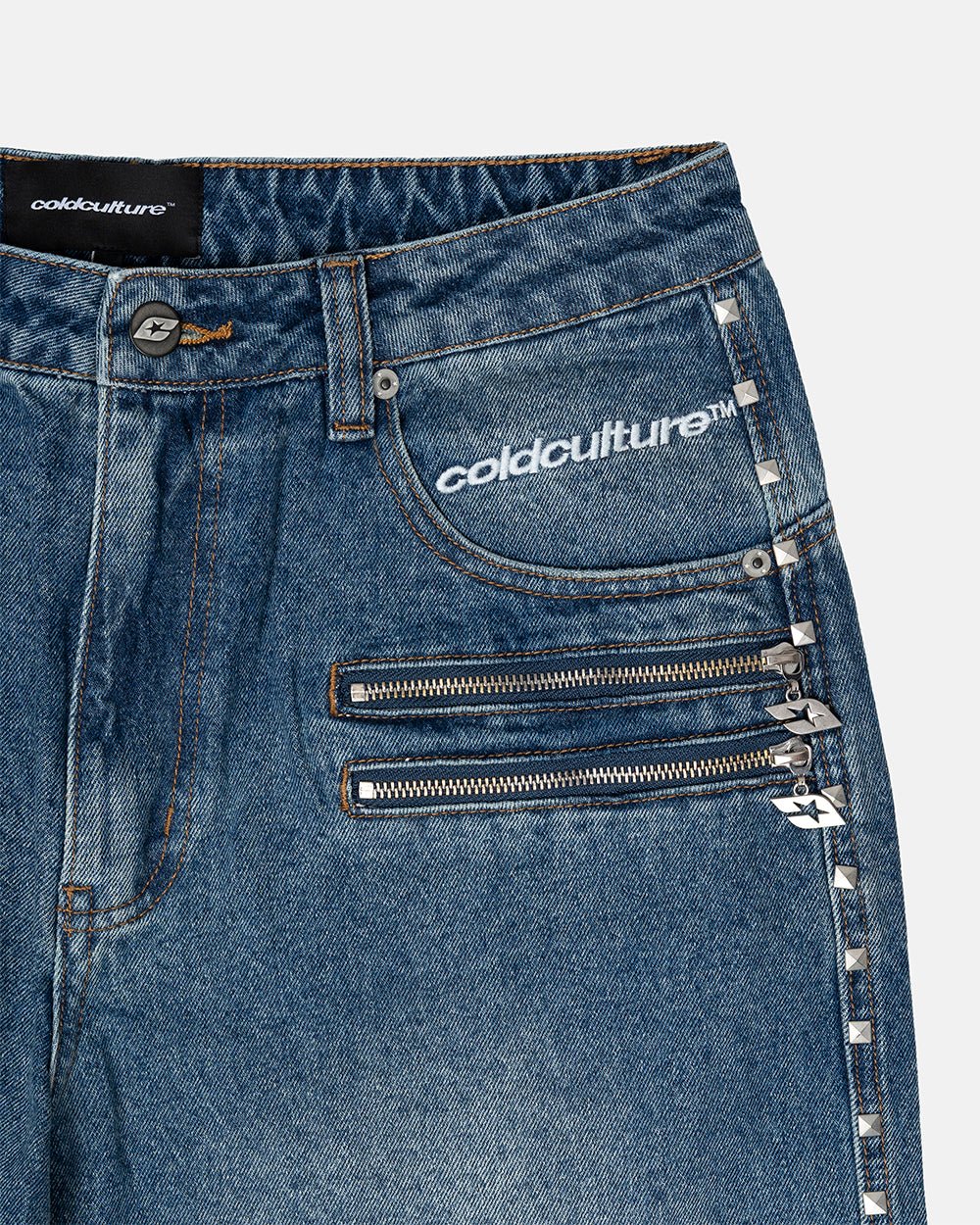 2010 DENIM PANTS BLUE DENIM - blue washed baggy jeans, detail close-up - Cold Culture