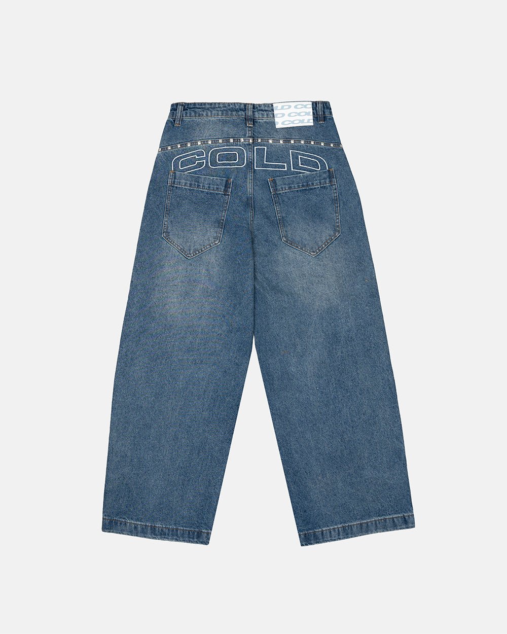 2010 DENIM PANTS BLUE DENIM - blue washed baggy jeans, back view - Cold Culture #packshot