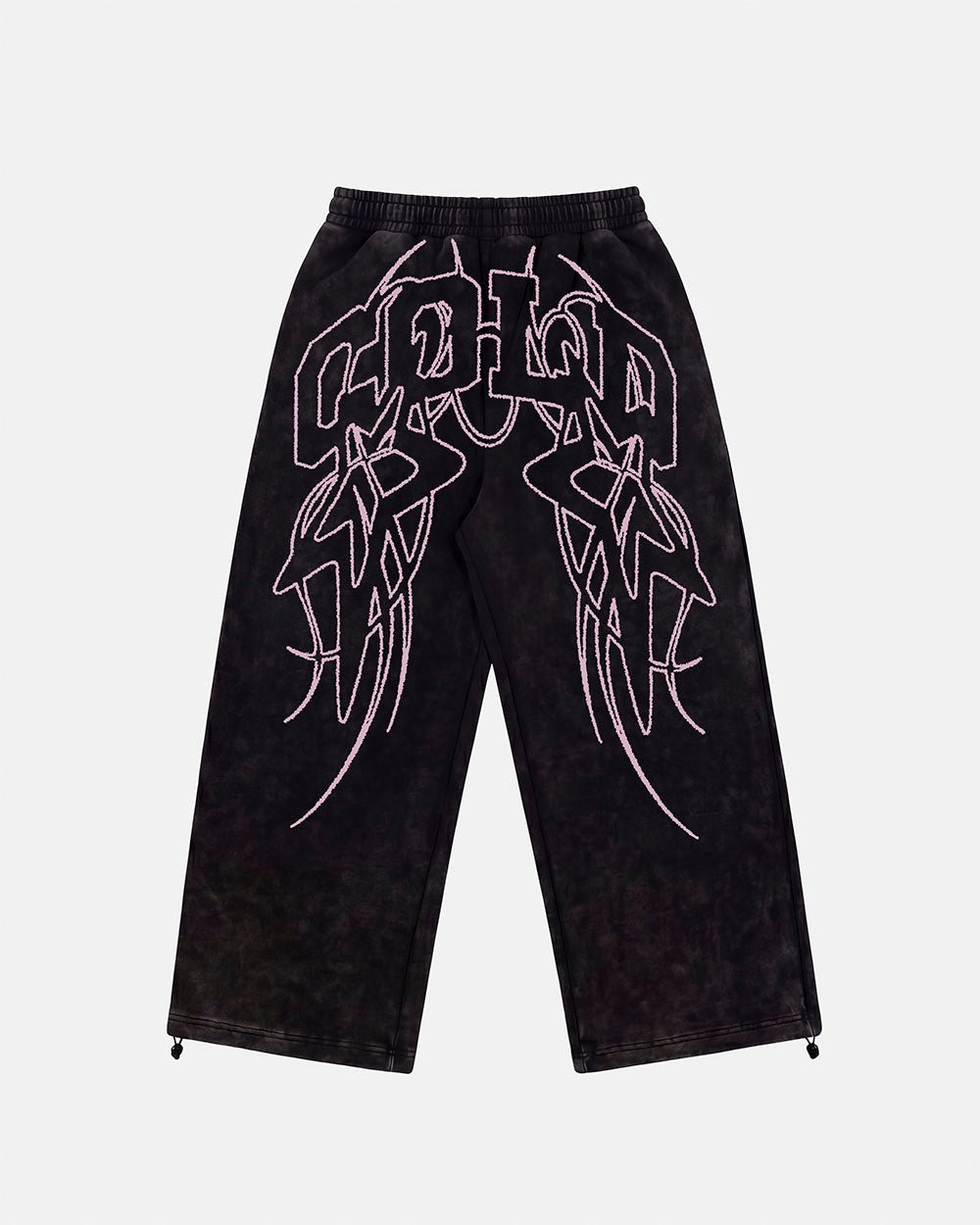 55 SWEATPANTS BLACK - washed black graphic sweatpants, back view - Cold Culture #packshot