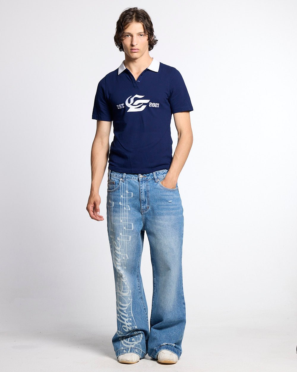 5th AURA SLIM POLO DARK BLUE - dark blue slim fit polo shirt, front view on male model - Cold Culture #man