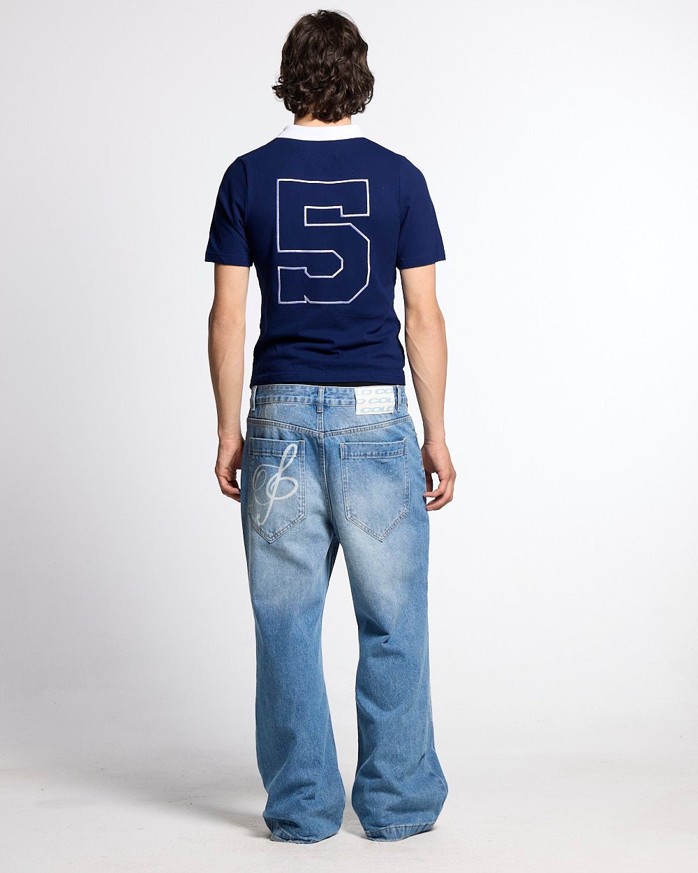 5th AURA SLIM POLO DARK BLUE - dark blue slim fit polo shirt, back view on male model - Cold Culture #man