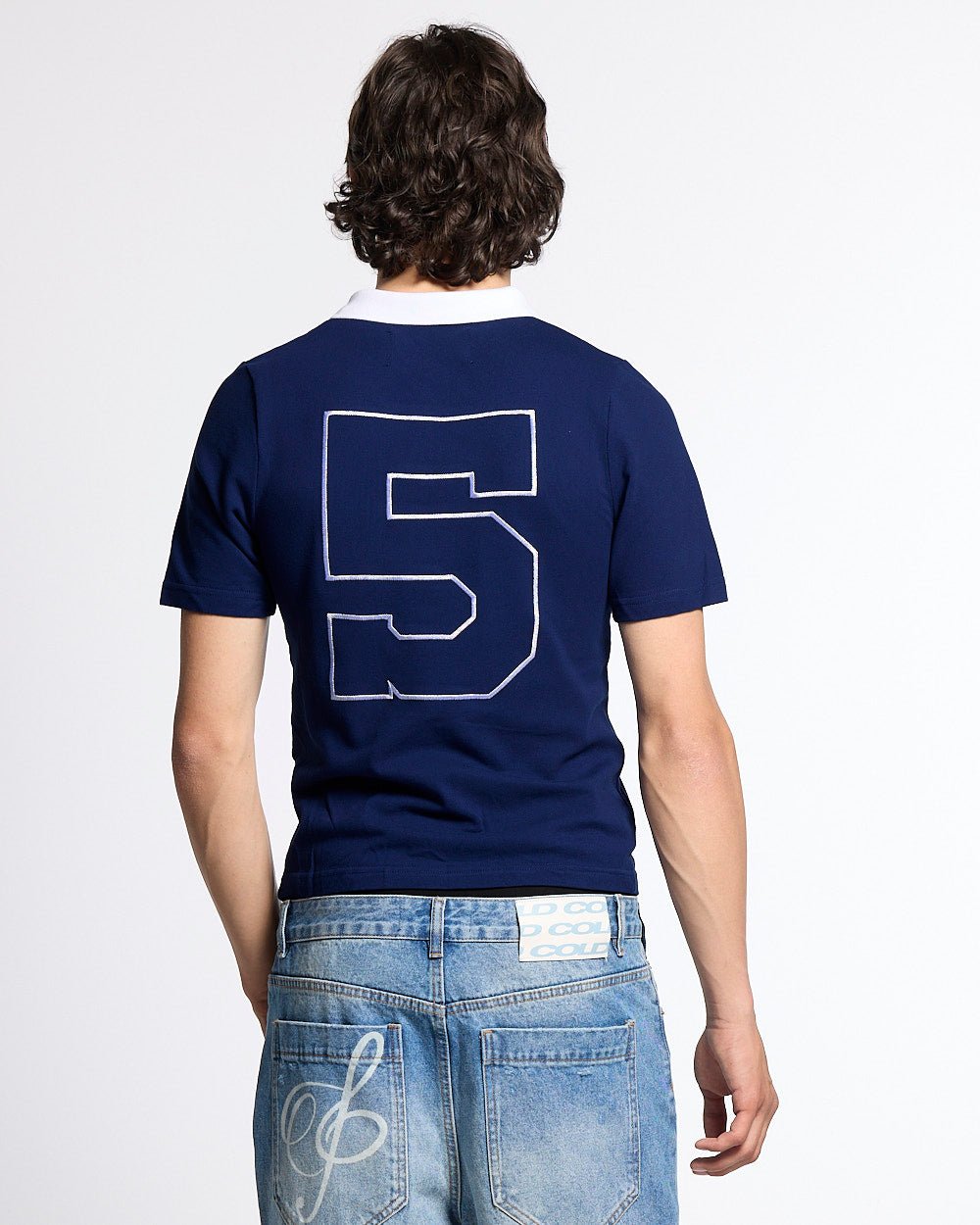 5th AURA SLIM POLO DARK BLUE - dark blue slim fit polo shirt, back view on male model - Cold Culture #man