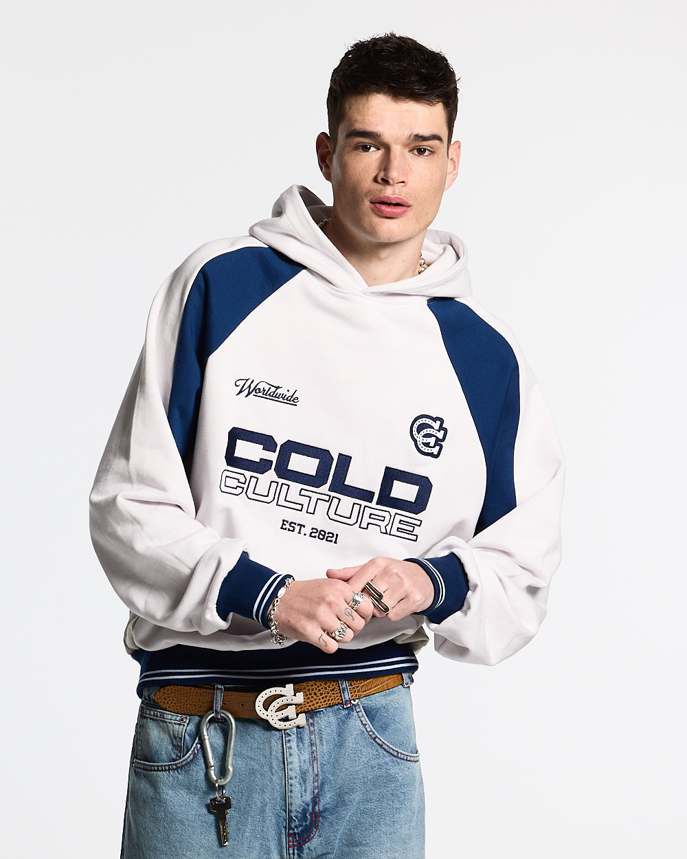 COWBOY VARSITY HOODIE WHITE/BLUE - Cold Culture #man
