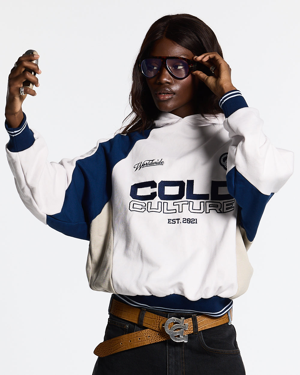 COWBOY VARSITY HOODIE WHITE/BLUE - Cold Culture #woman