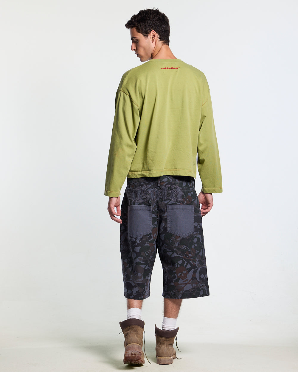 FLYING FREE LONGSLEEVE GREEN - green graphic print longsleeve tee, back view on male model - Cold Culture #man