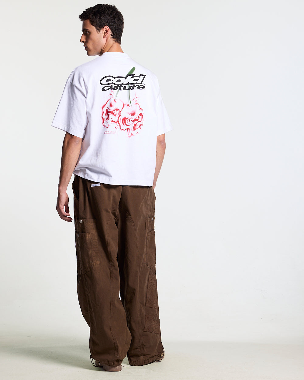 DEAD SWEET TEE WHITE - white graphic print tee, back view on male model - Cold Culture #man