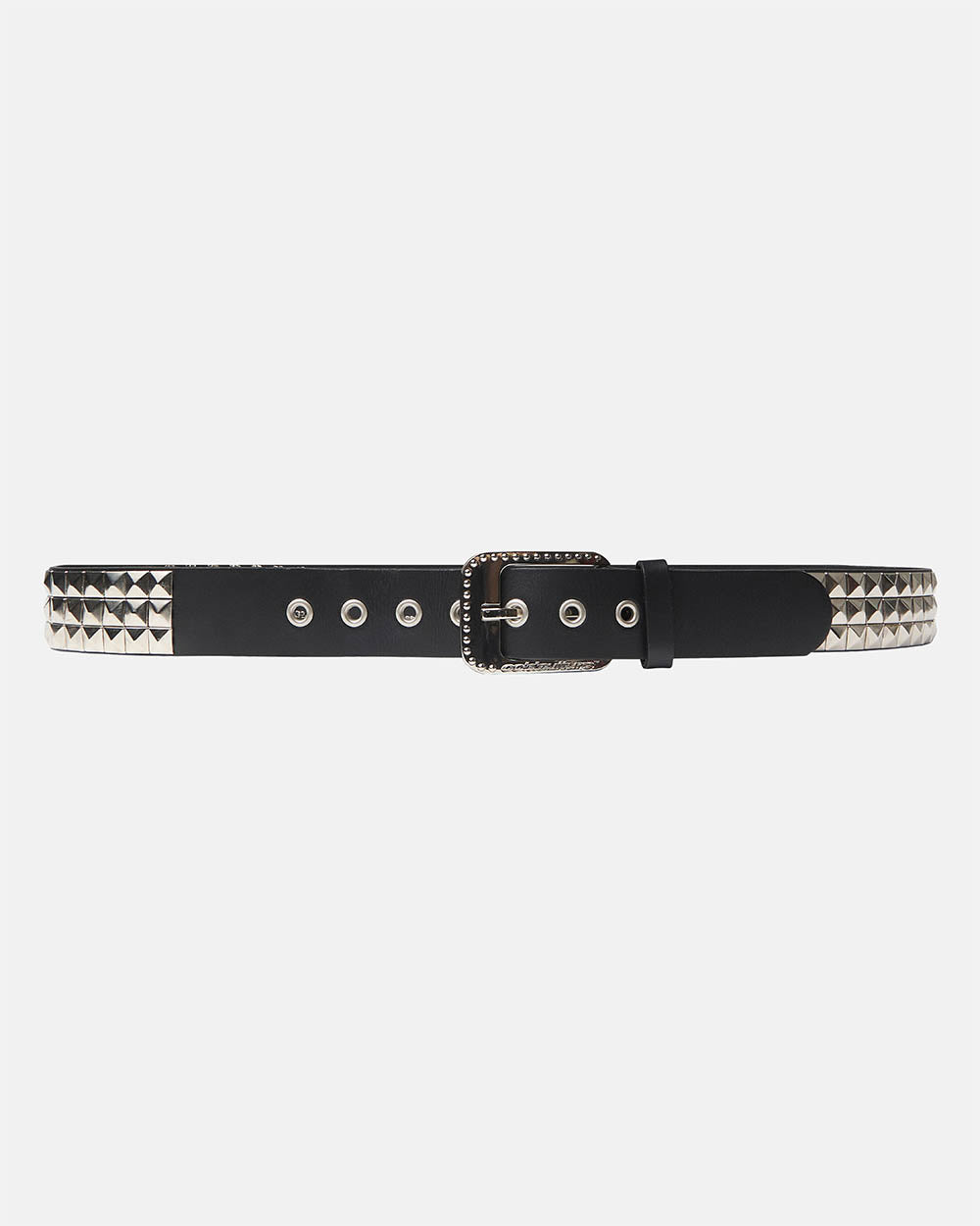 EMMO LEATHER BELT BLACK - black studded leather belt, front view - Cold Culture #packshot