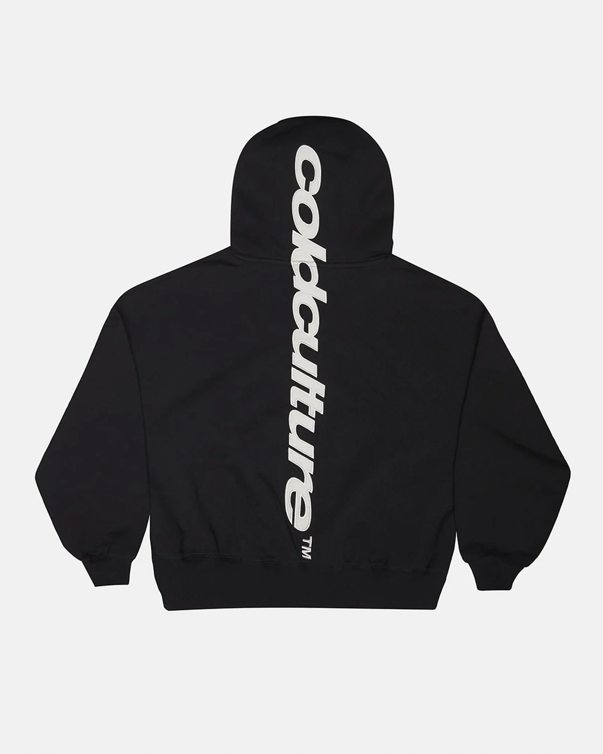 VERTICAL HOODIE BLACK - black vertical logo hoodie, back view - Cold Culture #packshot