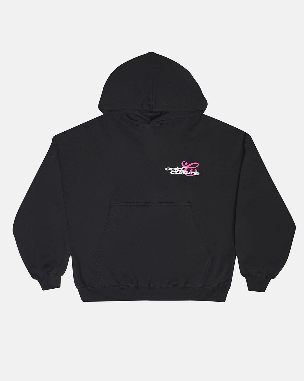 KISS THE BUNNY HOODIE BLACK - black graphic print hoodie, front view - Cold Culture #packshot