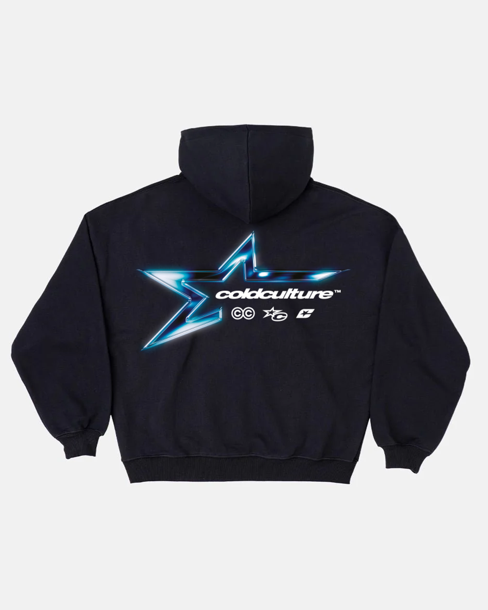 ELECTRIC SHINE HOODIE BLACK - black graphic print hoodie, back view - Cold Culture #packshot