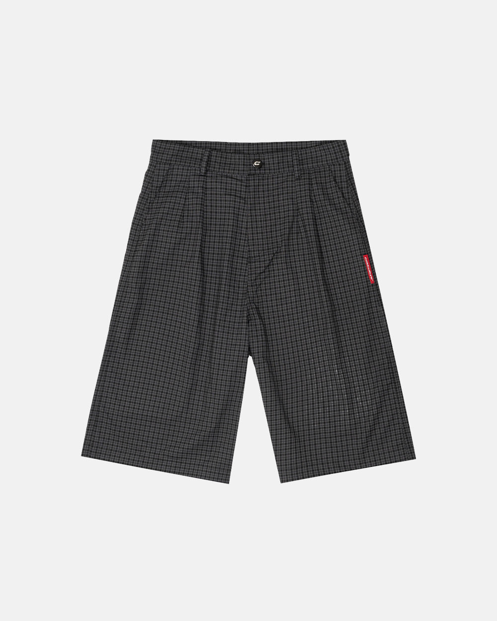 CHECK PARACHUTE JORT DARK GREY - dark grey check shorts, front view - Cold Culture #packshot