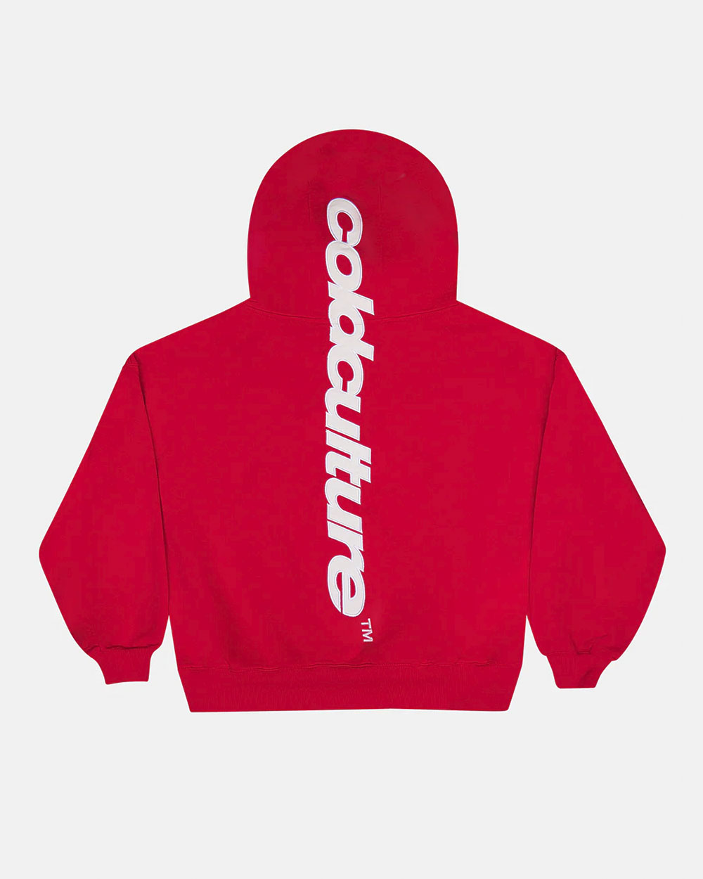 VERTICAL HOODIE RED - red oversized hoodie, back view - Cold Culture #packshot