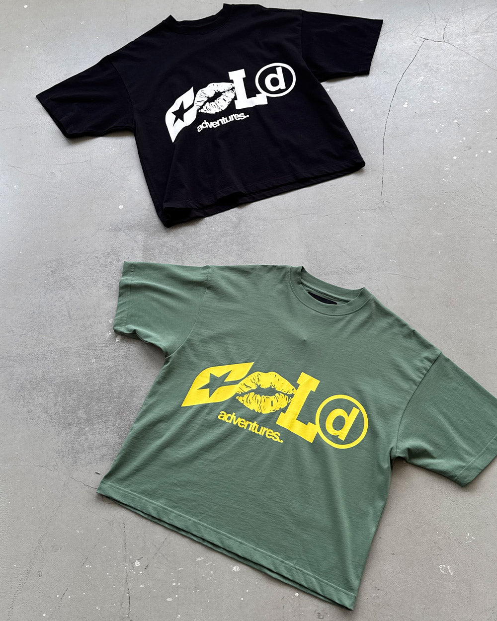 ADVENTURES TEE BLACK & WHITE - black graphic print tee, flat lay with matching pieces - Cold Culture