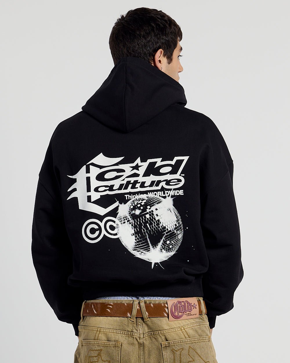 AFTER DARK HOODIE BLACK - black graphic print hoodie, back view on male model - Cold Culture #man