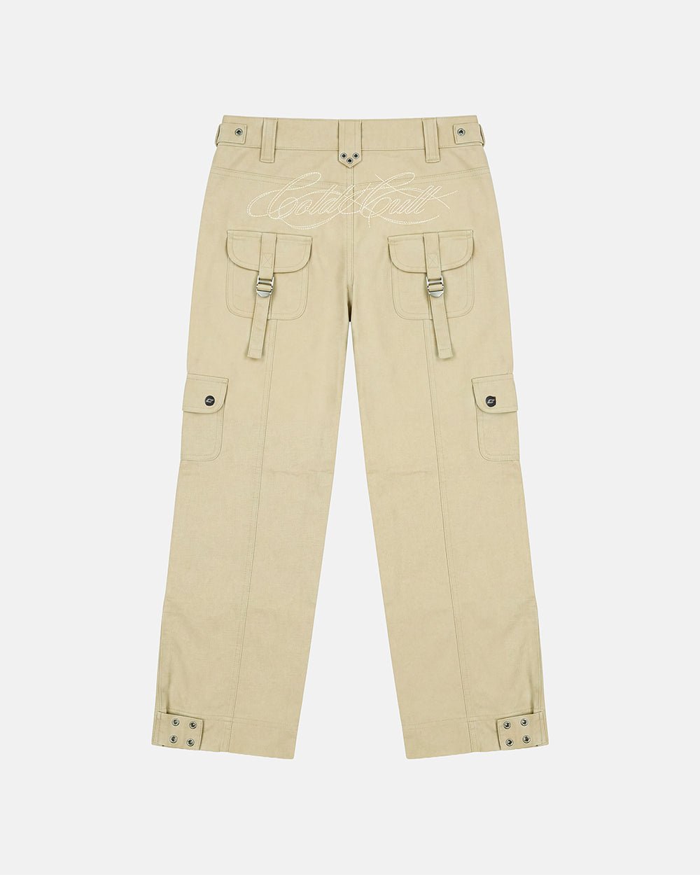 ARMY SCRIPT PANTS MILITARY GREEN - military green cargo pants, back view - Cold Culture #packshot