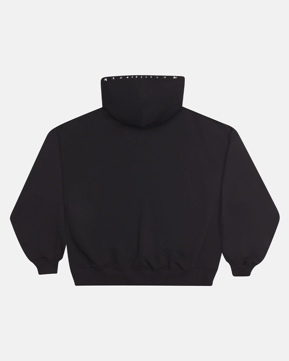 BADGES HOODIE BLACK - black studded hoodie, back view - Cold Culture #packshot