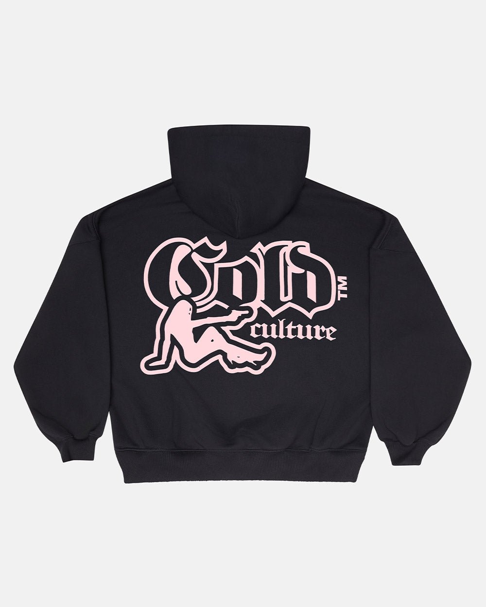 BANG BANG HOODIE BLACK - black graphic print hoodie, back view - Cold Culture #packshot