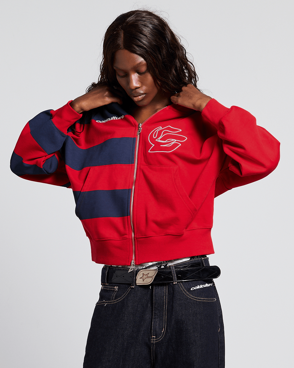 BARNA ZIP HOODIE RED & DAR BLUE - Cold Culture #woman