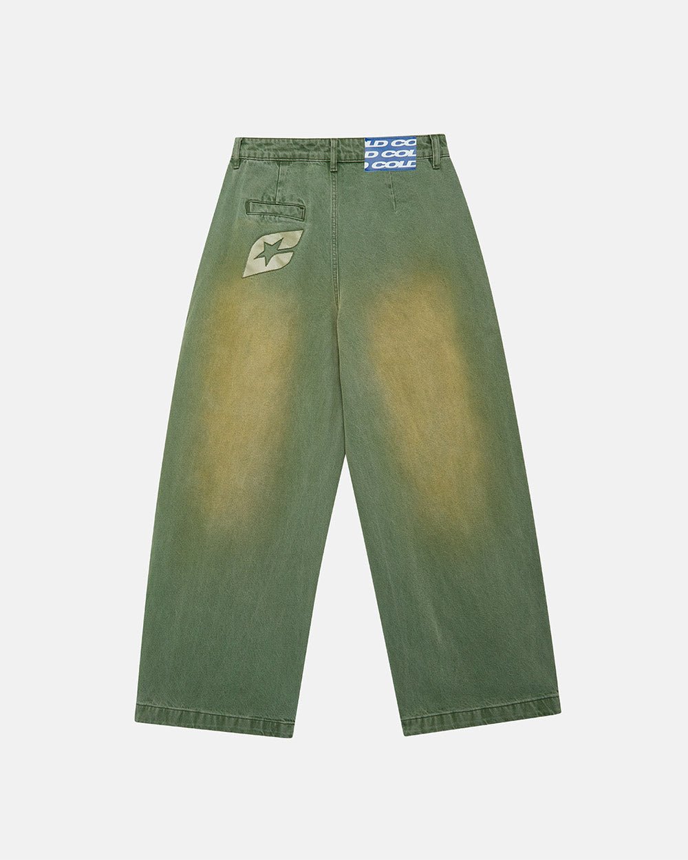 BARREL V4 PANTS GREEN - green washed barrel pants, back view - Cold Culture #packshot