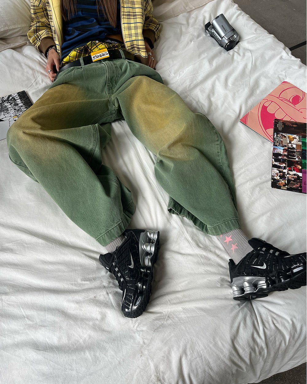 BARREL V4 PANTS GREEN - green washed barrel pants, worn detail - Cold Culture