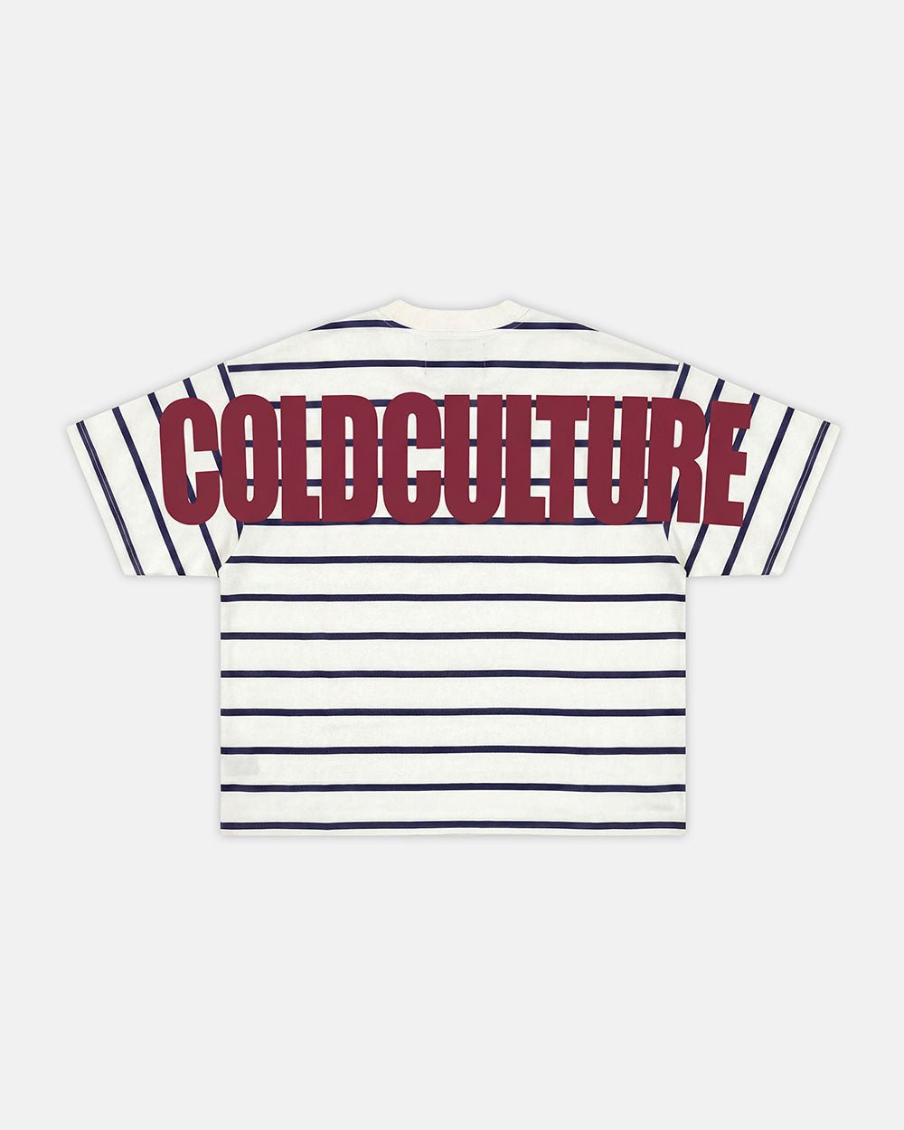 BAY STRIPE TEE WHITE - white striped tee, back view - Cold Culture #packshot