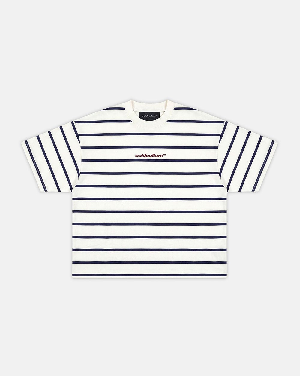 BAY STRIPE TEE WHITE - white striped tee, front view - Cold Culture #packshot