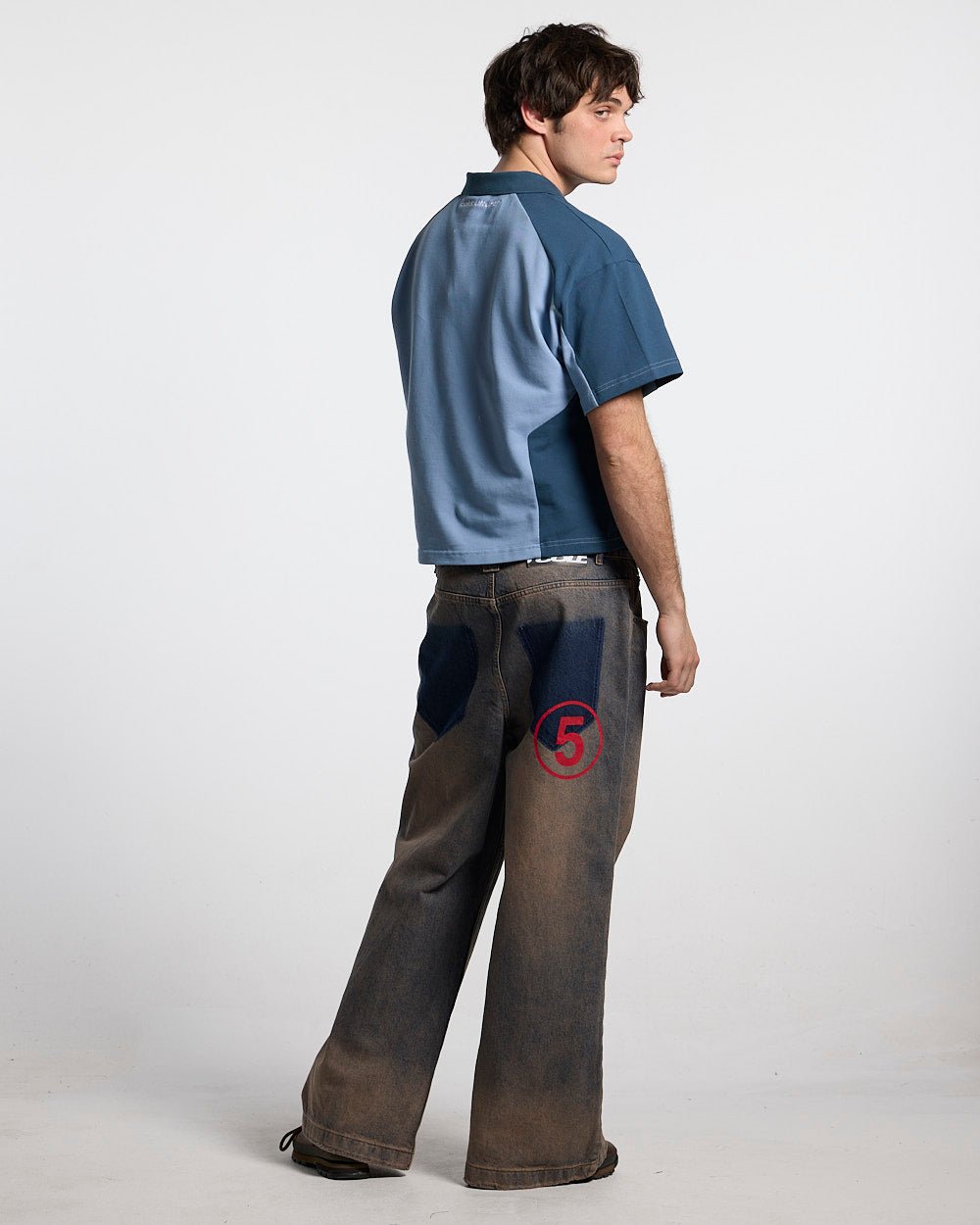 BIKER POLO LIGHT BLUE - light blue half-zip polo, back view on male model - Cold Culture #man