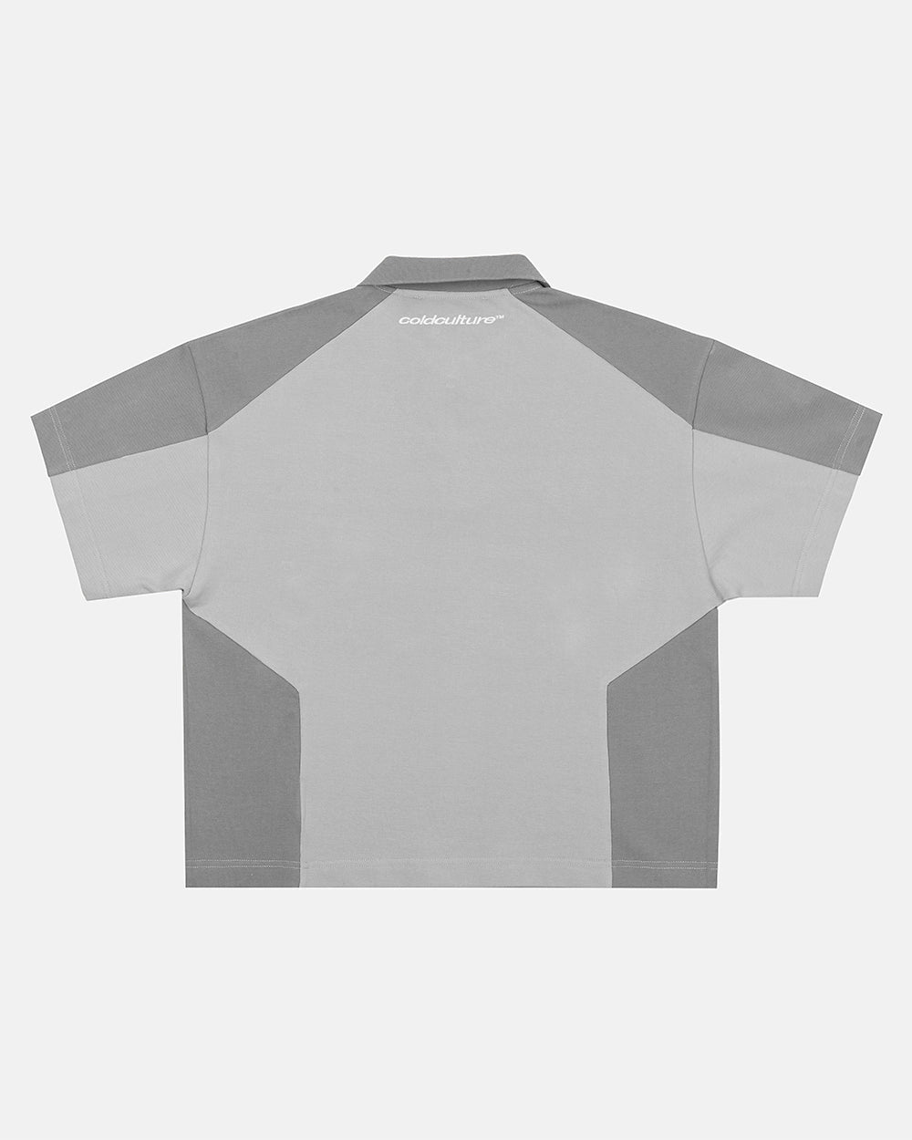 BIKER POLO LIGHT GREY - light grey half-zip polo, back view - Cold Culture #packshot