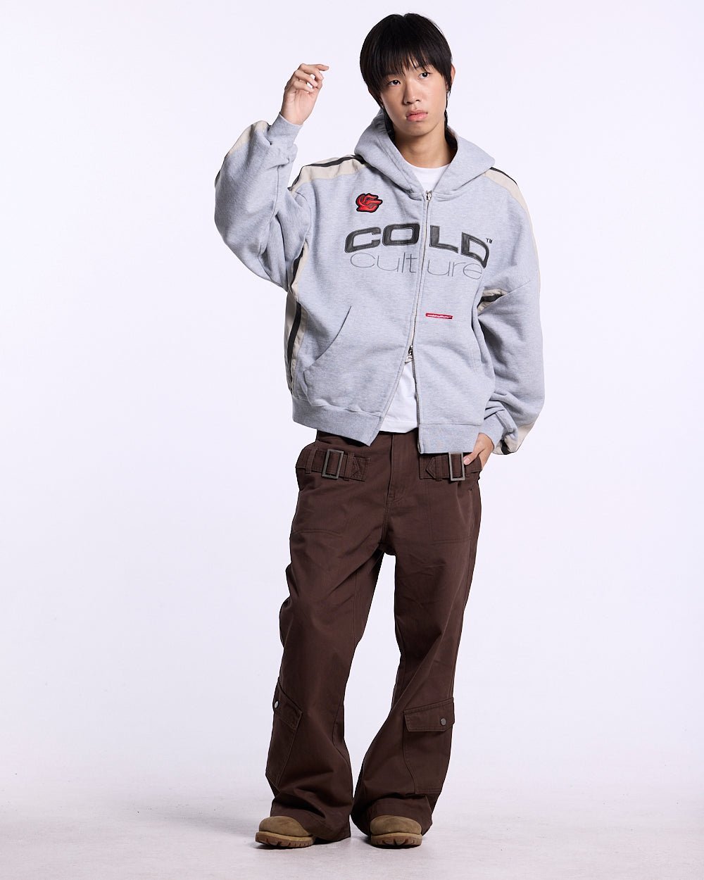 BIKER ZIP HOODIE HEATHER GREY - Cold Culture #man