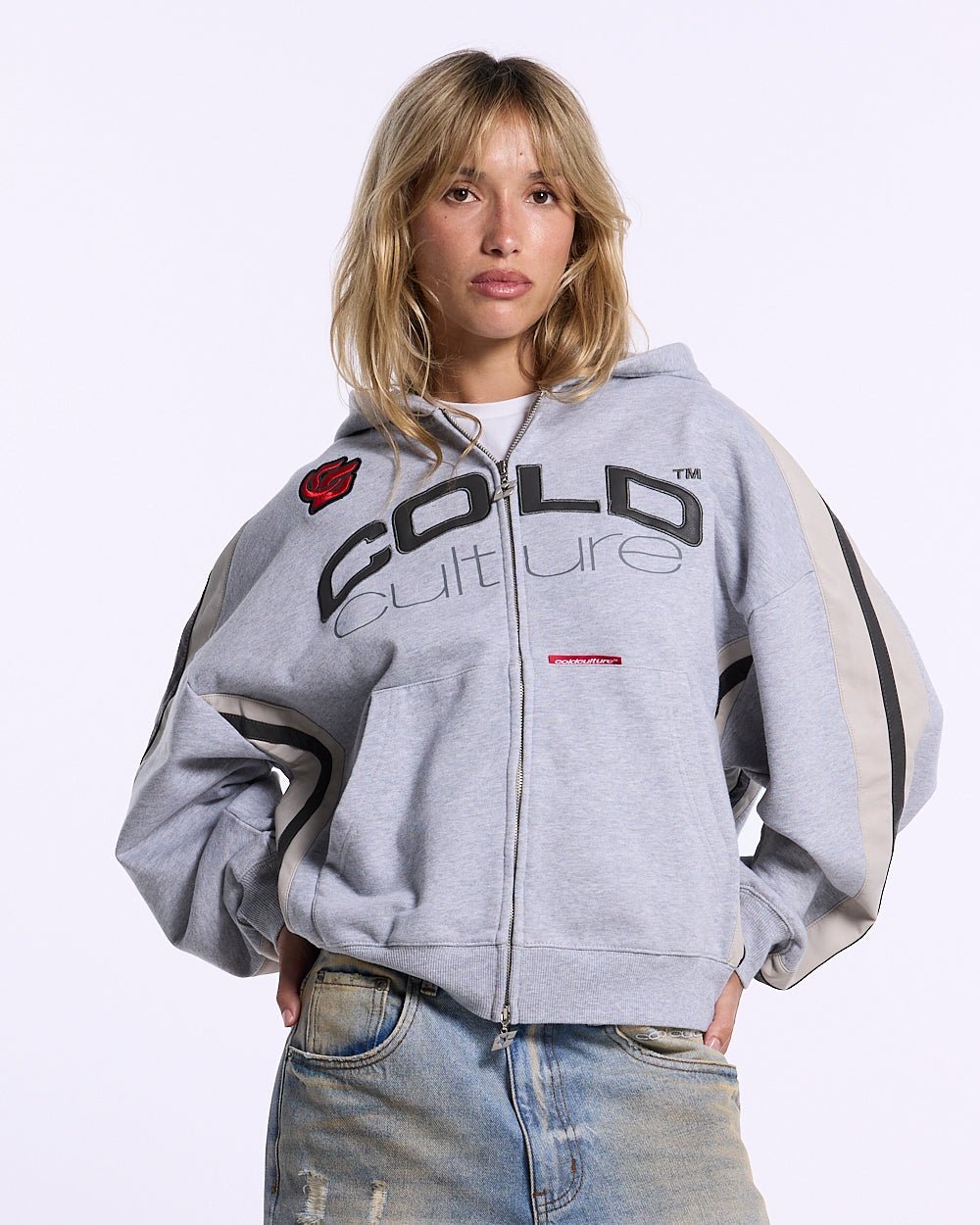 BIKER ZIP HOODIE HEATHER GREY - Cold Culture