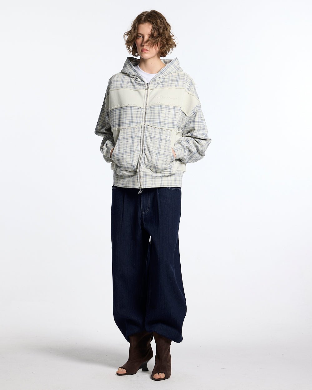 BINGO V4 PANTS BLACK - black denim pants with contrast stitching, front view on female model - Cold Culture #woman
