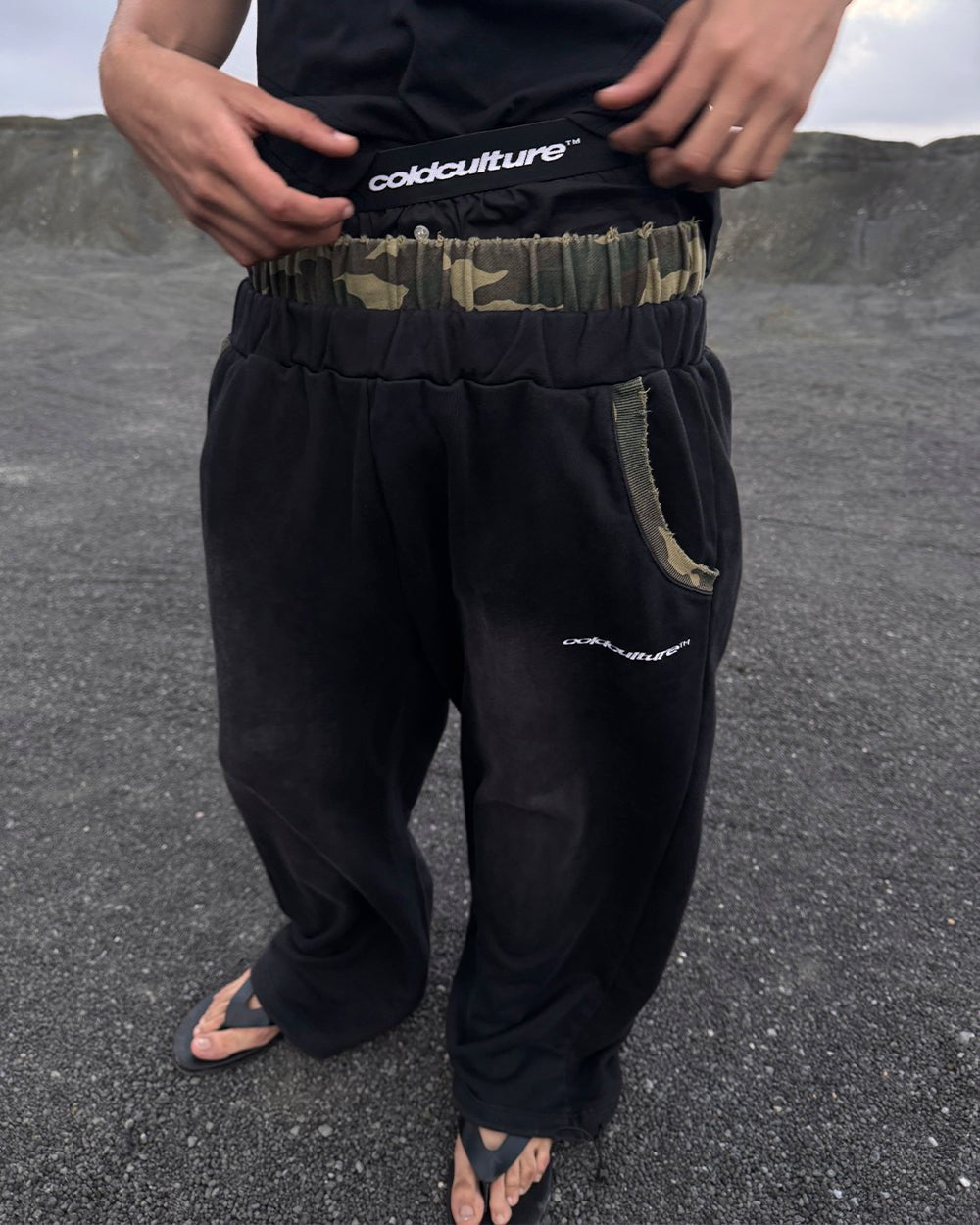 BLACK OPS SWEATPANTS BLACK - washed black sweatpants, street style shot - Cold Culture