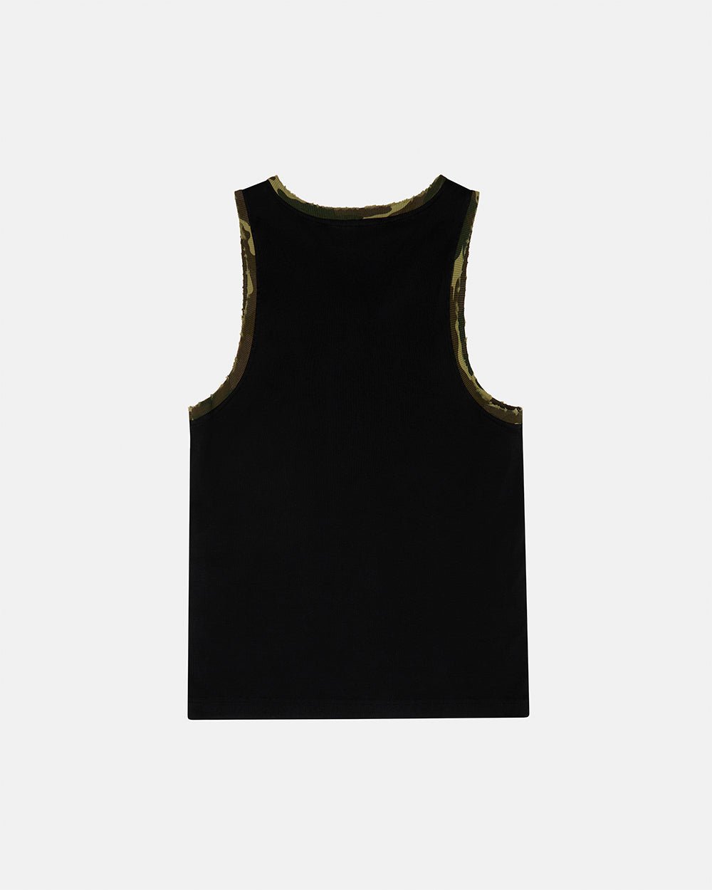 BLACK OPS TANK TOP BLACK - black tank top with camo trim, back view - Cold Culture #packshot