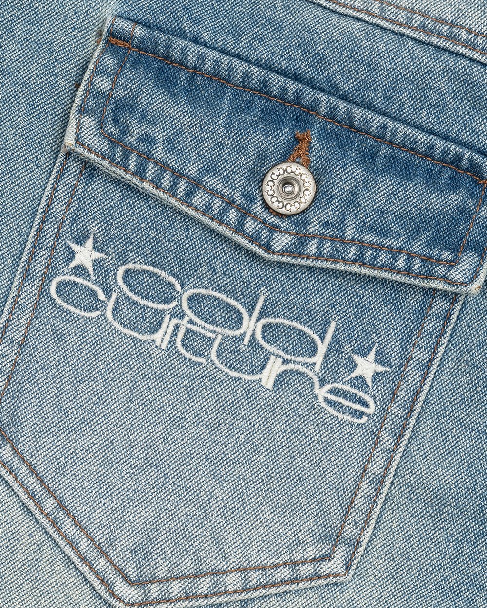 BLURRED V5 BOOTCUT PANTS LIGHT DENIM - light wash denim bootcut pants, detail close-up - Cold Culture