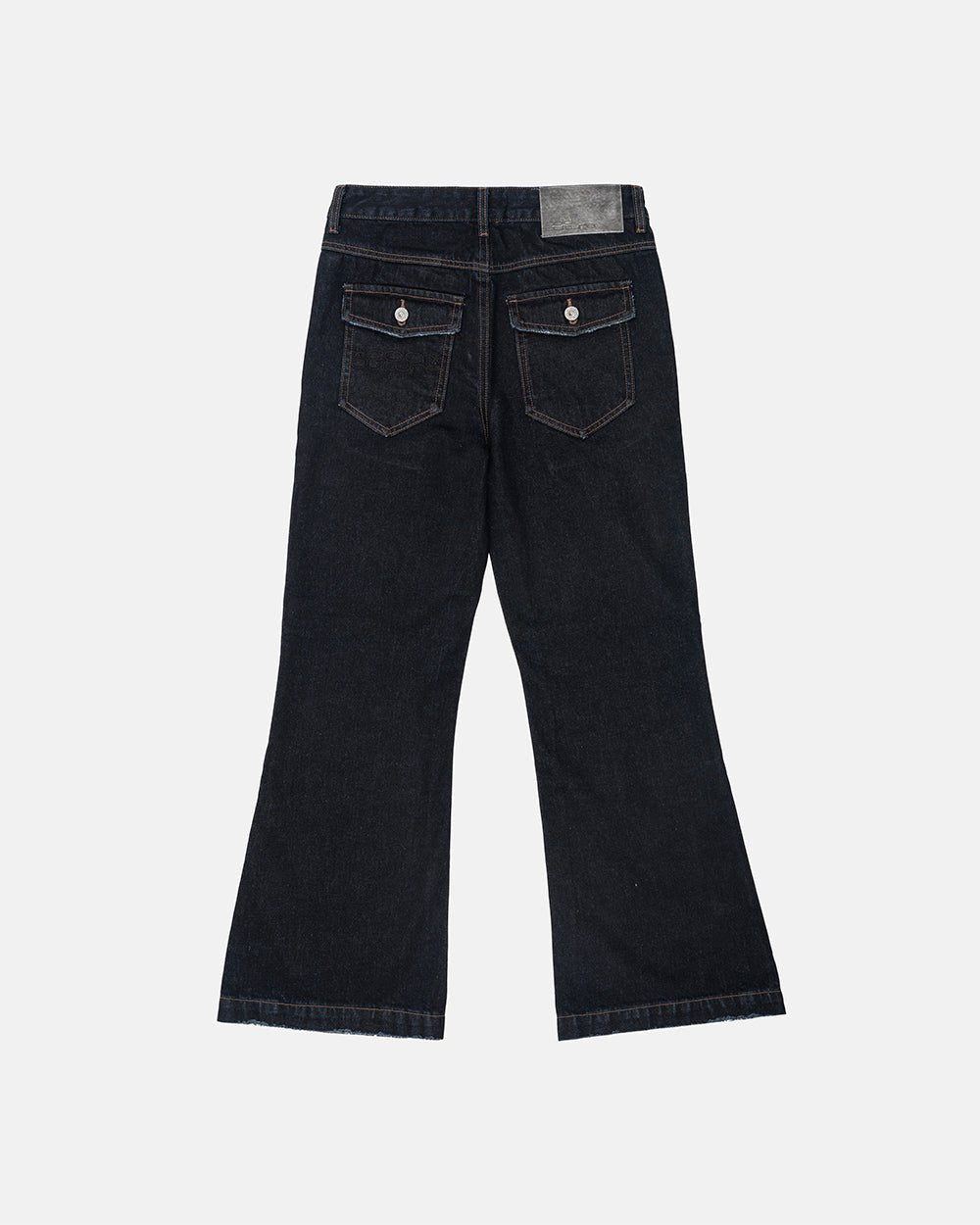 BLURRED V5 BOOTCUT PANTS RAW DENIM - raw denim bootcut pants, back view - Cold Culture #packshot
