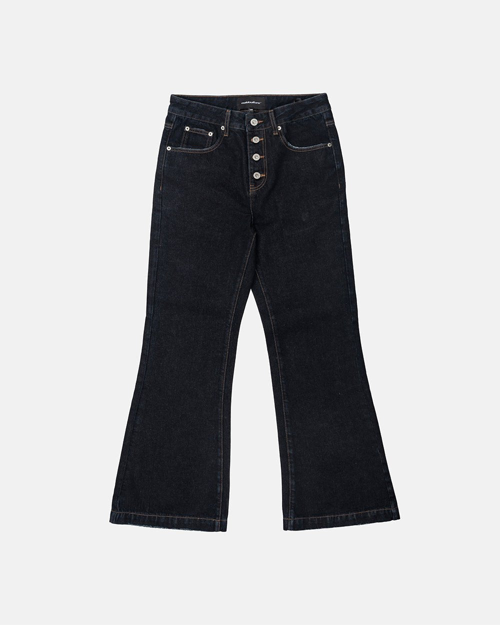 BLURRED V5 BOOTCUT PANTS RAW DENIM - raw denim bootcut pants, front view - Cold Culture #packshot