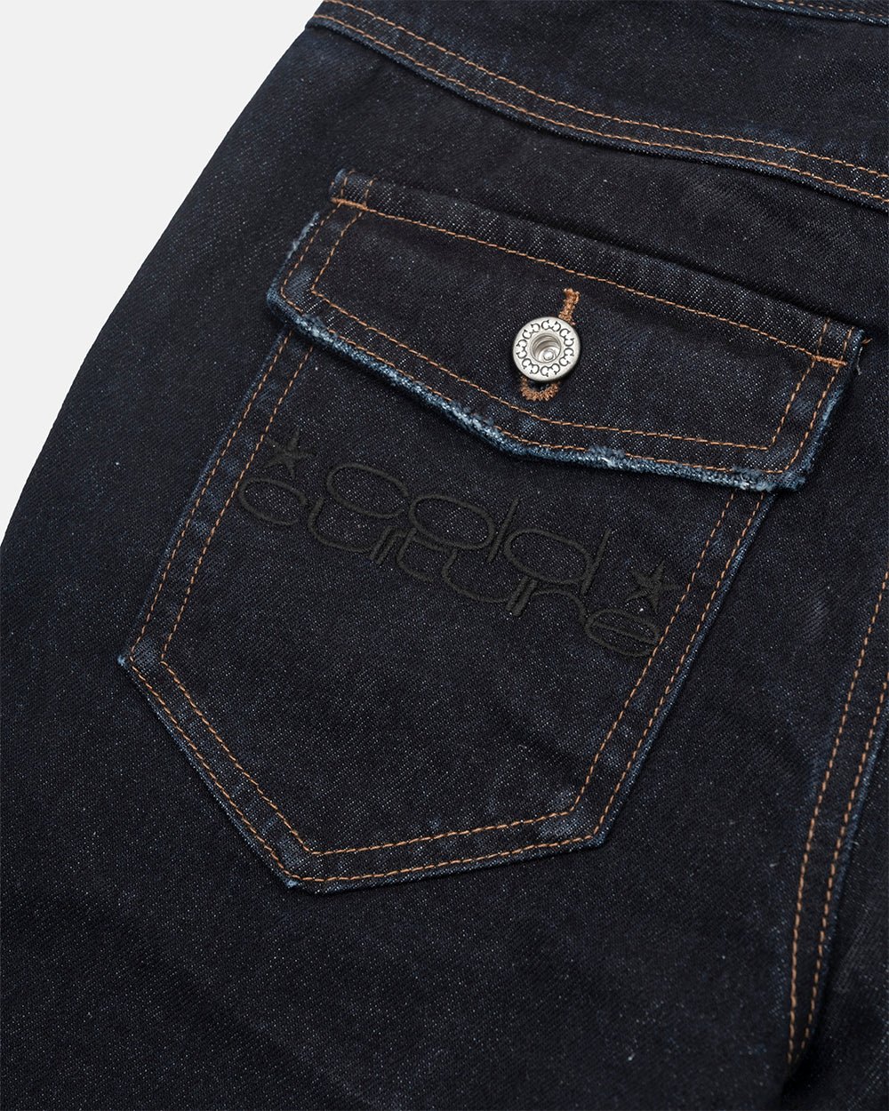 BLURRED V5 BOOTCUT PANTS RAW DENIM - raw denim bootcut pants, detail close-up - Cold Culture