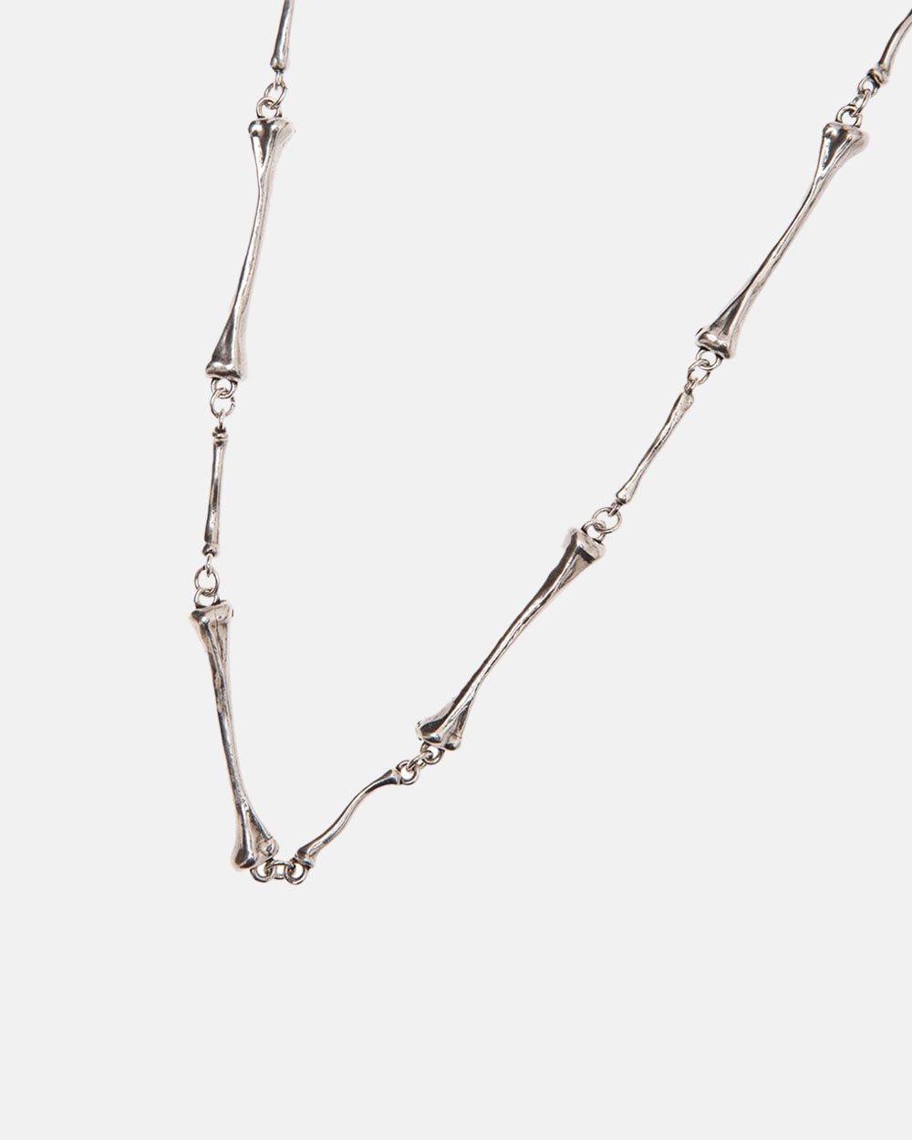BONES NECKLACE - silver bone link necklace, detail close-up - Cold Culture