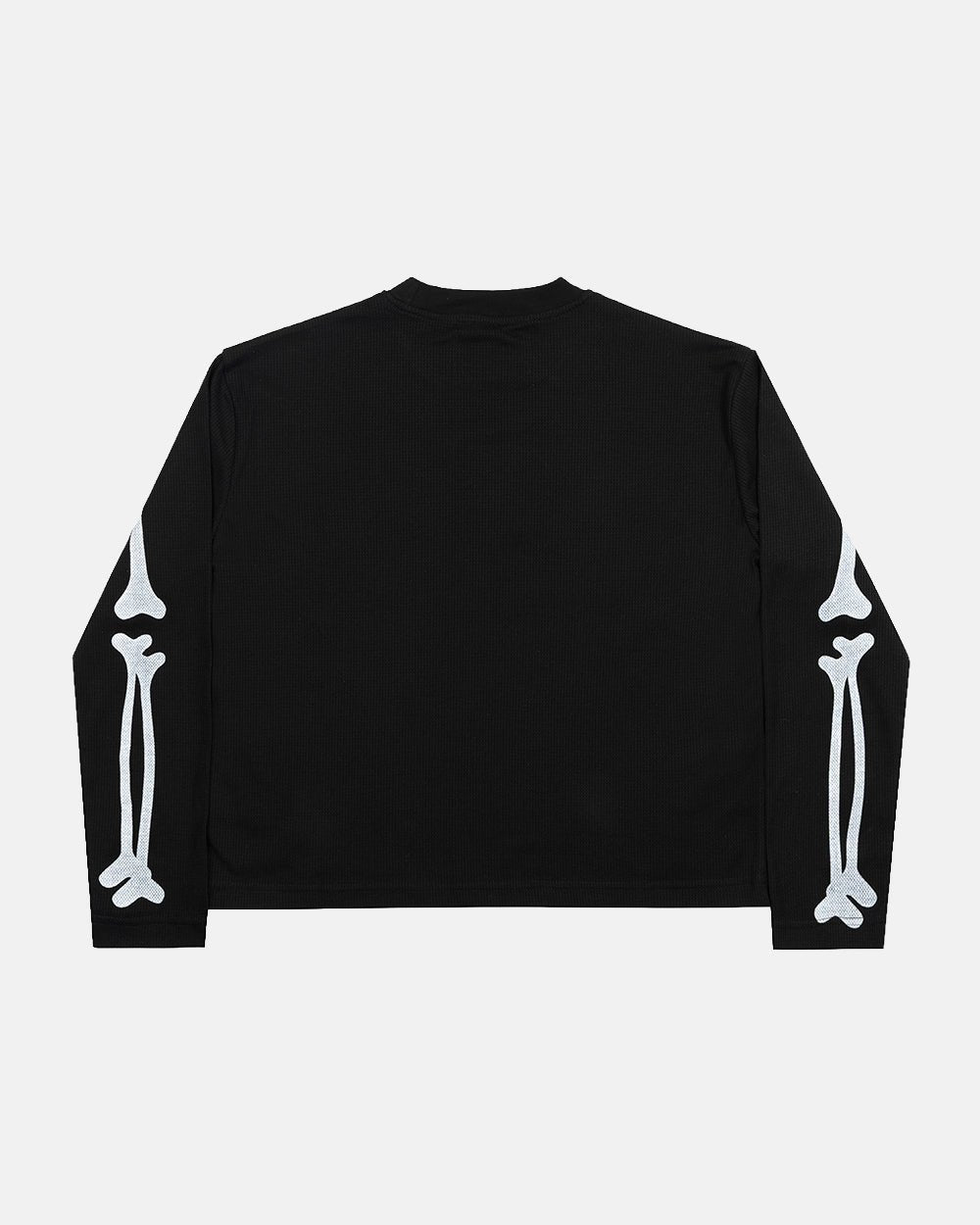 BONEY LONGSLEEVE BLACK - black skeleton print longsleeve tee, back view - Cold Culture #packshot