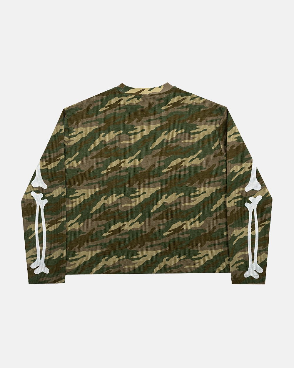 BONEY LONGSLEEVE CAMO - camo skeleton print longsleeve tee, back view - Cold Culture #packshot