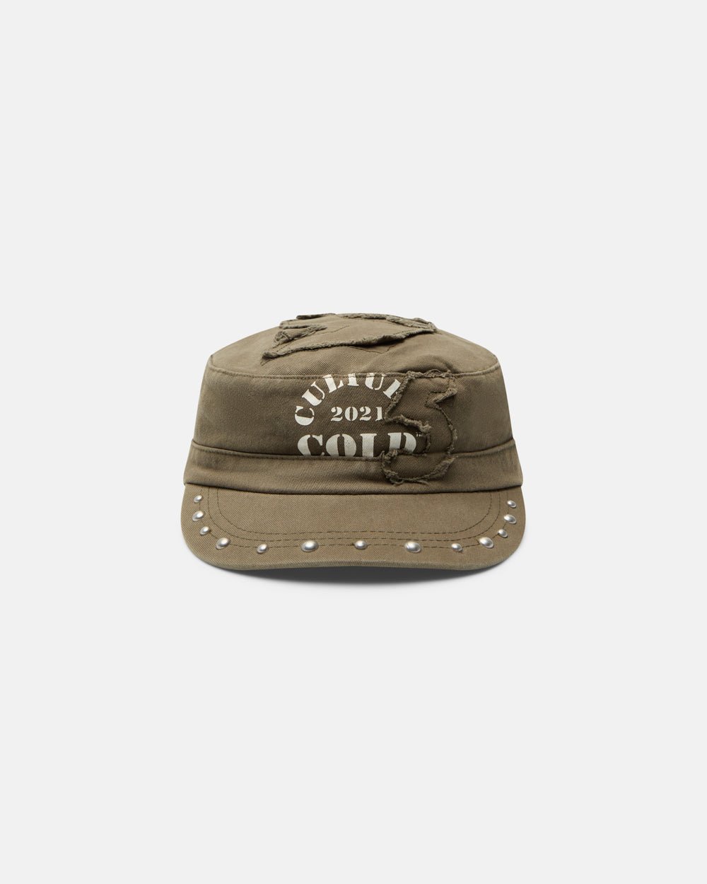 BOSSMAN CAP BROWN - brown studded cap, front view - Cold Culture #packshot