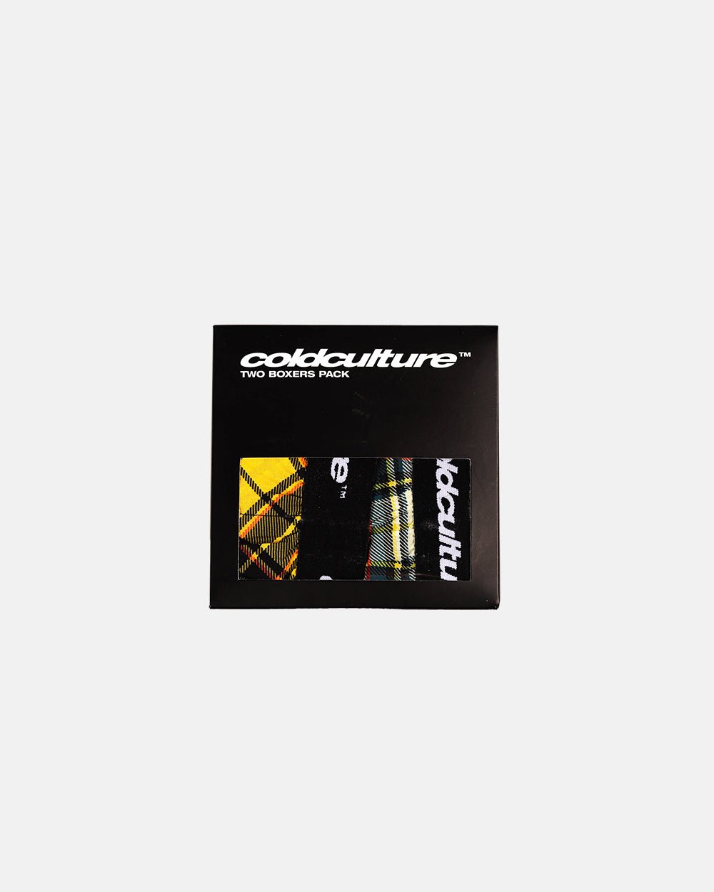 BOXERS SQUARES PACK YELLOW/CREAM TARTAN - yellow tartan boxers pack, detail close-up - Cold Culture
