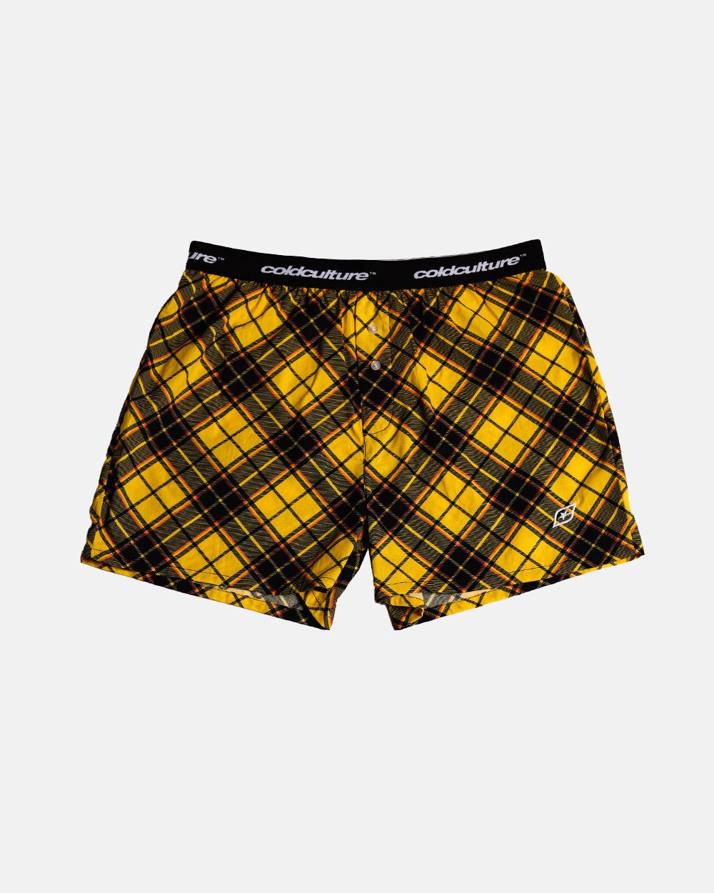 BOXERS SQUARES PACK YELLOW/CREAM TARTAN - yellow tartan boxers pack, front view - Cold Culture #packshot