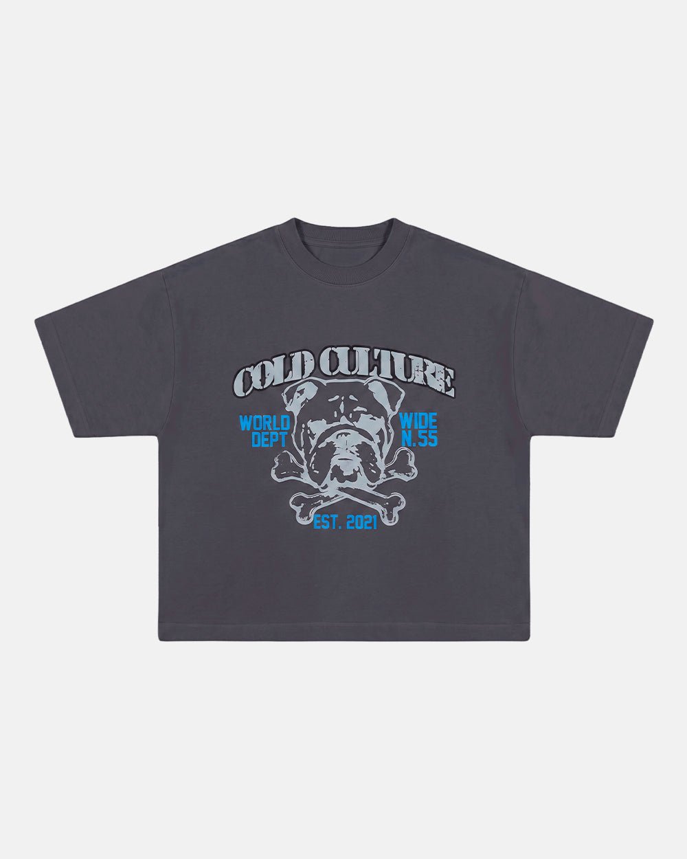 BULLDOG TEE DARK GREY - dark grey bulldog print tee, front view - Cold Culture #packshot