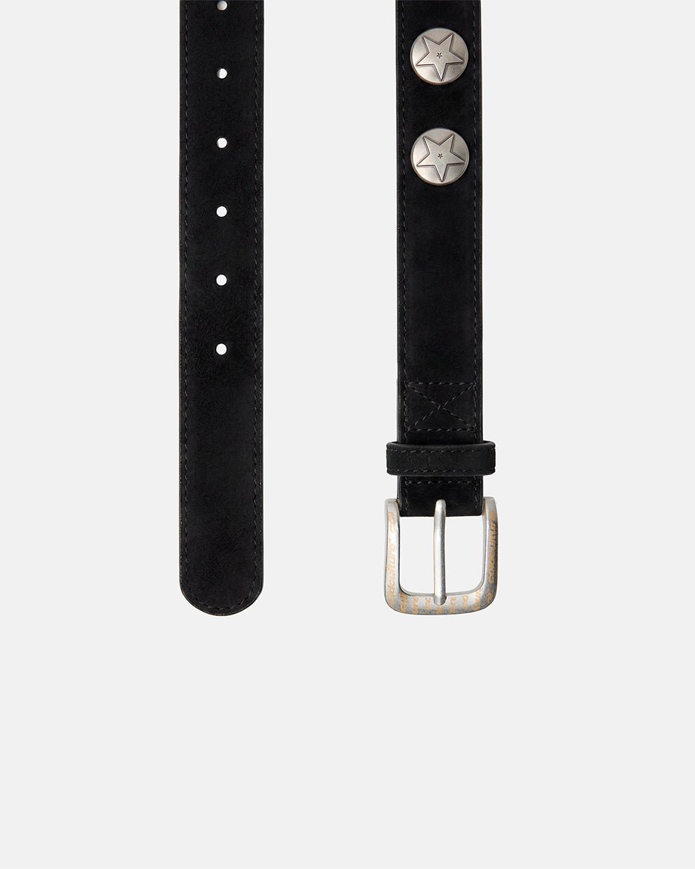BULL'S EYE BELT BLACK - black studded belt, flat lay - Cold Culture #packshot