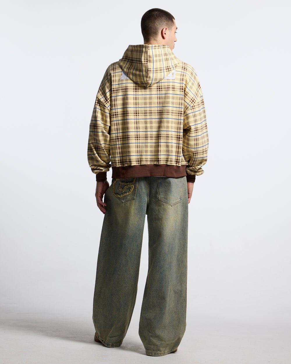 C V2 PANTS DIRTY LIGHT DENIM - light wash baggy denim pants, back view on male model - Cold Culture