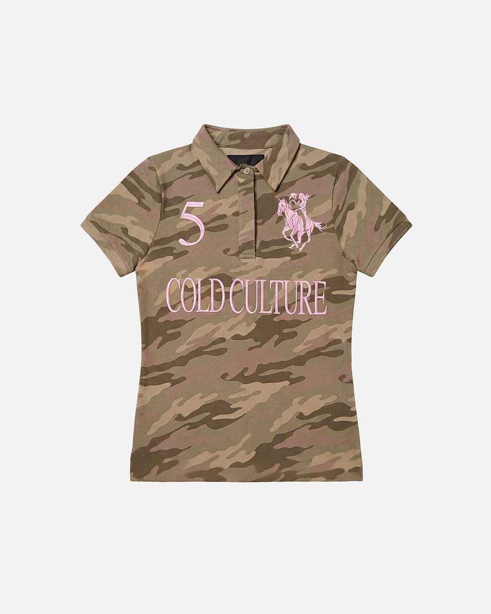 CAMO CLUB POLO - beige camo polo shirt, front view - Cold Culture #packshot