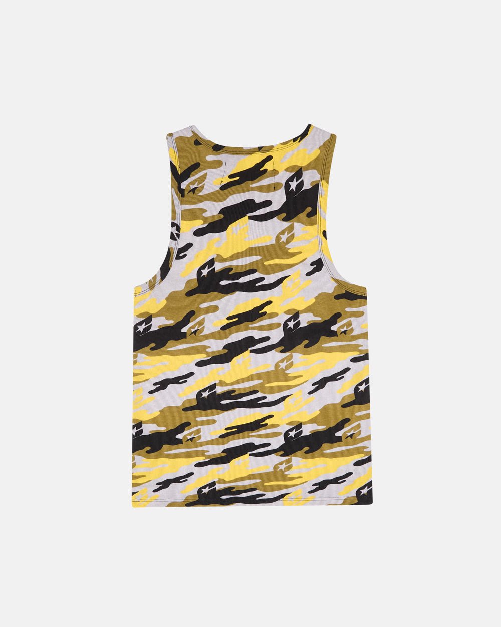 CAMO TANK TEE YELLOW - yellow camo tank top, back view - Cold Culture #packshot